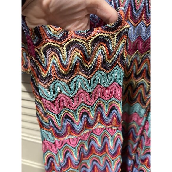 Casting Med Boho Hippie  Crochet Maxi Length Duster Cardigan Pocket Colorful - Picture 4 of 8